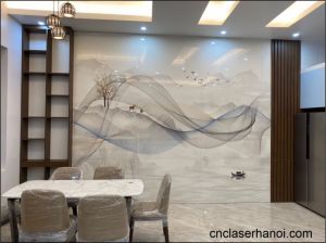 Thi công vách tranh tráng gương phòng khách